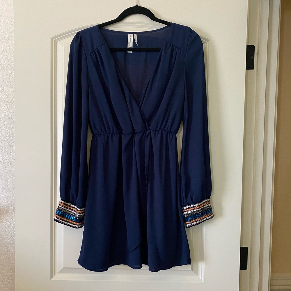 Navy dress with embellished cuffs